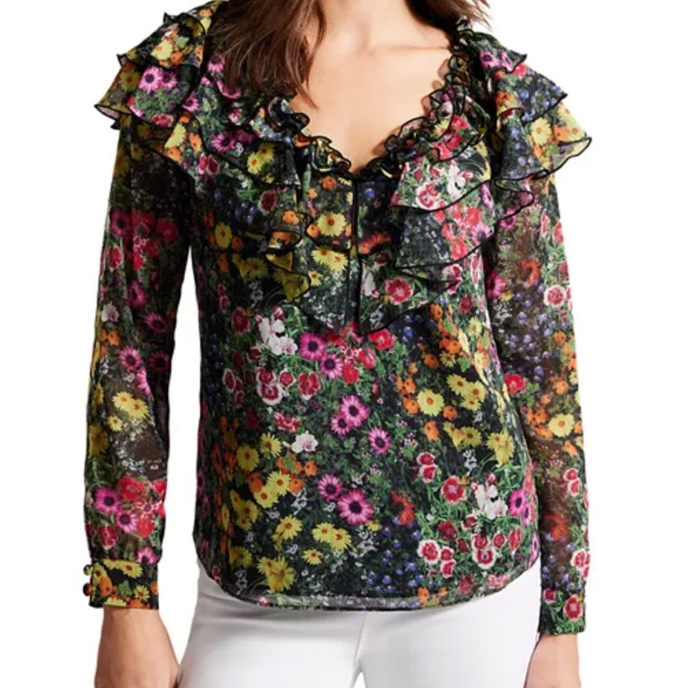 Ted Baker Amell Floral Print Ruffled Blouse